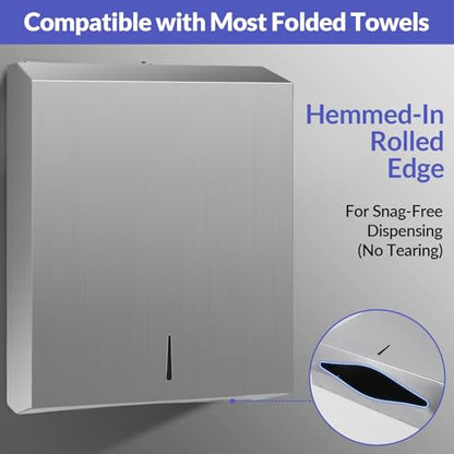 Stardrix Paper Towel Dispenser Wall Mount, Brushed Stainless Steel Commercial Paper Towel Holder with Lock, Large Capacity 400 C Fold/525 Multifold Towels (Pack of 2) - color: Brushed, size: 400 C Fold/525 Multi-Fold with Lock (Pack of 2)