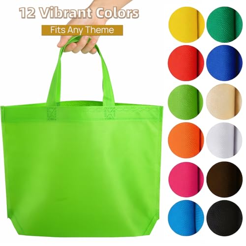 Nicunom 60 Pack Non Woven Party Favor Bags, 13" x 10" Colorful Reausable Gift Bag Bulk Fabric Tote Bag With Handles Rainbow Goodie Bags for Birthday, Baby Shower