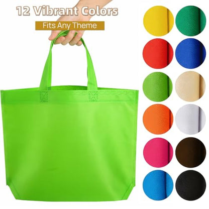 Nicunom 60 Pack Non Woven Party Favor Bags, 13" x 10" Colorful Reausable Gift Bag Bulk Fabric Tote Bag With Handles Rainbow Goodie Bags for Birthday, Baby Shower