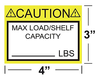 Pallet Rack Capacity Labels Caution MAX Load/Shelf LBS Warning Stickers