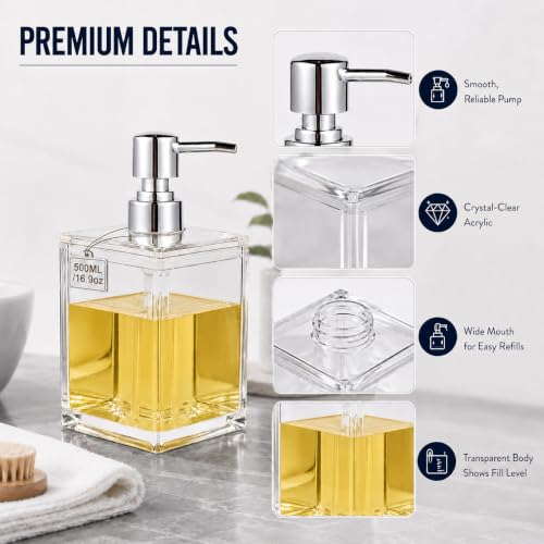 LGURT Clear Acrylic Soap Dispenser, 500ml Hand Soap Pump - size: 500