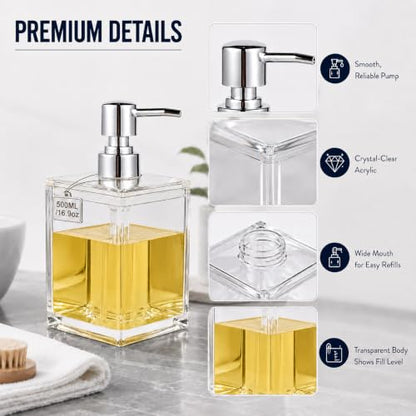 LGURT Clear Acrylic Soap Dispenser, 500ml Hand Soap Pump - size: 500