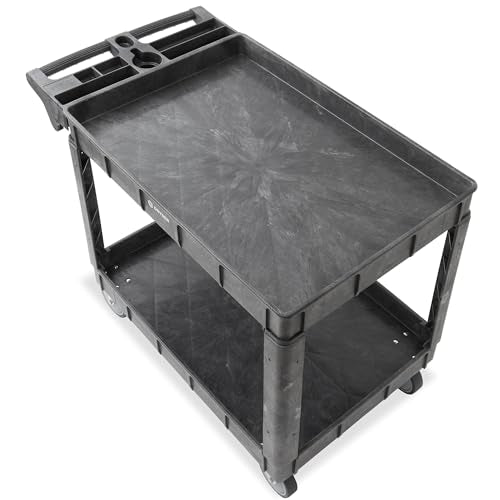 Dryser Utility Cart with Wheels, 46" x 25" Heavy Duty 550 lb. Capacity with Shelves - 2 Tier Rolling Cart with Four 5" Swivel Casters for Warehouse, Garage, Cleaning - size: 2 Shelves 4 Swivel 46x25
