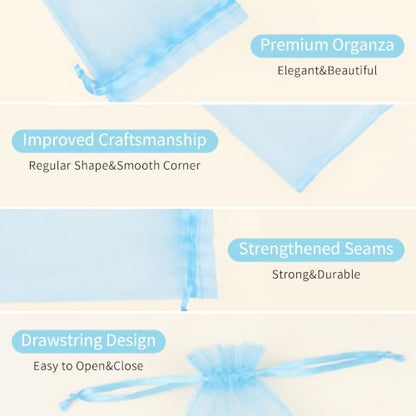 Crweety 50PCS Organza Bags 6x9 Baby Blue Small Gift Bags Mesh Drawstring - color: Baby Blue