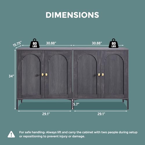 IFGET 123.5" W Modern Arch Sideboard Buffet Cabinet with Storage, Dark Grey - color: Dark Grey, size: 4 Pieces