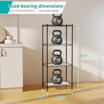 BestOffice | 4-Tier Wire Shelf | 12" x 18" x 44 | Black - color: Black, size: 12"D x 18"W x 44"H