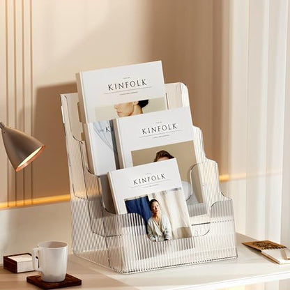 Gagee Brochure Display Stand or Wall Mount 8.5 x 11 inch,3 Tier Magazine Holder,Clear Stands for Display Literature,Brochures,Pamphlet,Flyer,Paper Document - size: 1 Pack