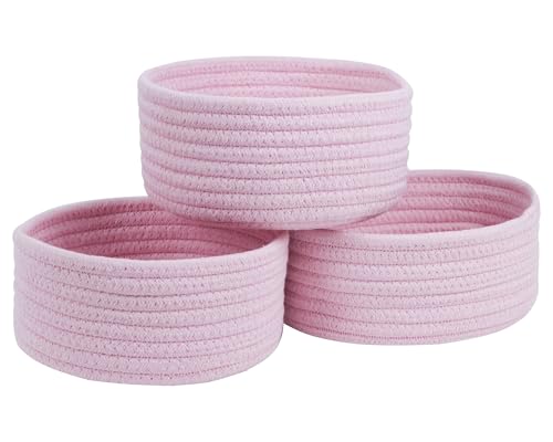 Small Woven Cotton Rope Baskets, Set of 3, Pink - color: Pink