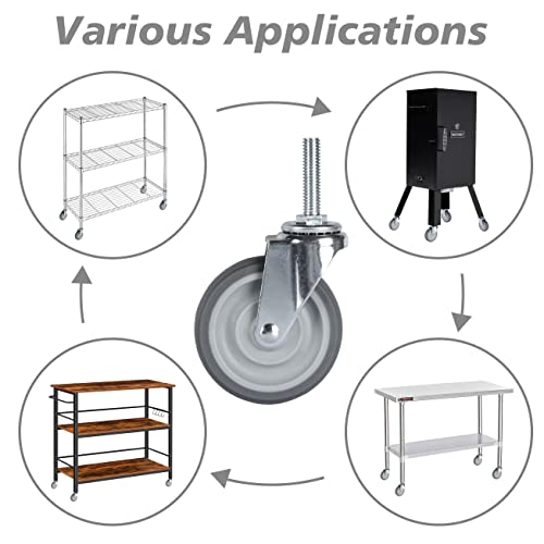 Finnhomy Caster Wheels 3 Inch Set of 4 Heavy Duty Threaded Stem Casters 3/8"-16 x 1-1/2" Swivel Rubber Industrial Castors Premium Wheels for Wire Shelving/Furniture/Carts Load Bearing 720 Lbs Gray - size: 3/8" -16 x 1-1/2" (No Brake)