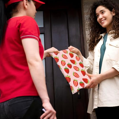 Whaline 100Pcs Strawberry Poly Mailer 10 x 13 Inch Pink Red Fruit Mailing Bag Cute Self-Sealing Plastic Packaging Envelope Bag for Small Business - style: Strawberry