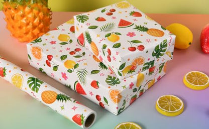 Sikiweiter Colorful Summer Fruit Wrapping Paper Roll, 17 Inches x 16.5 Feet, Watermelon Strawberry Lemon Cherry Tropical Gift Wrap for Birthday Party and Summer Celebration(Fruits) - color: Fruits