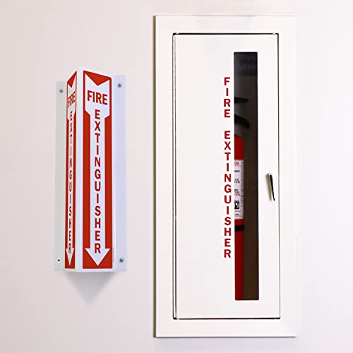 SmartSign "Fire Extinguisher" Two-Sided V-Shaped Projecting Sign with Down Arrow, 18 x 4 inch, 120 mil Polished Acrylic, Red/White, Made in USA - color: #3. White Acrylic