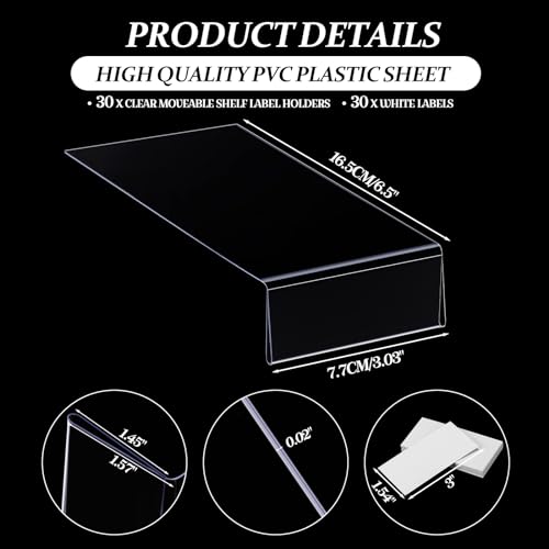 Containlol 30 Pcs PVC Shelf Label Holders with Insert Card, 6.5x3x1.6'' - size: 6.5x3x1.6''
