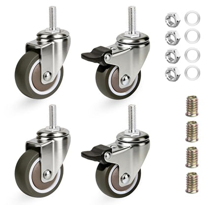 2 Inch Threaded Stem Caster Wheels, Metric M10 x 25MM Swivel Screw Set of 4 - style: 2 Inch