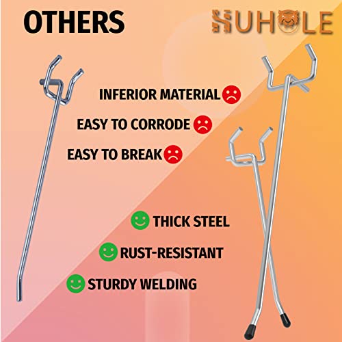 HUHOLE 100 Pack 2 Inch Silver Pegboard Hooks for 1/8 and 1/4 Boards