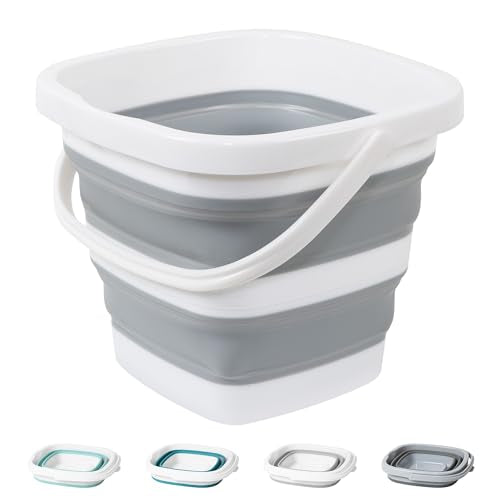Collapsible Bucket, 1.32 Gallon 5L Small Mop Bucket for Cleaning, Car Washing, Portable Tub for Camping, RV, Beach, Sand, Fishing, Garden, Space Saving Plastic Water Basin Ice Buckets - color: Gray, size: 5L