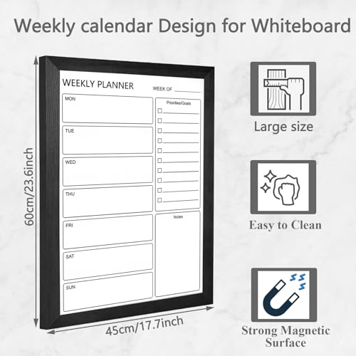 Dry Erase White Board Weekly Calendar Board,17.7“x23.6,Black - color: Black, size: 18"W x 24"H