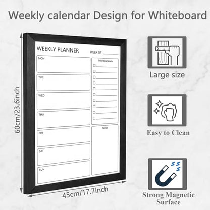 Dry Erase White Board Weekly Calendar Board,17.7“x23.6,Black - color: Black, size: 18"W x 24"H