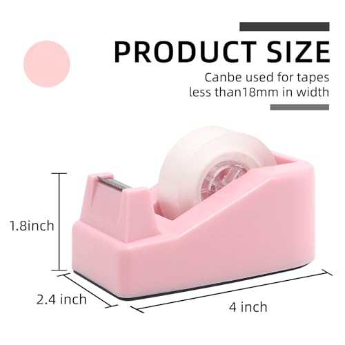 Desktop Tape Dispenser Heavy Duty Desk Accessories Floral Office Tape Dispensers, Weighted Non-Skid Base, Macaron Pink - color: Pink