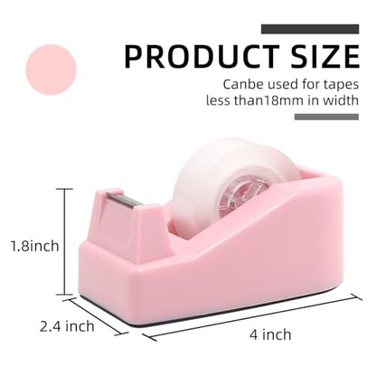 Desktop Tape Dispenser Heavy Duty Desk Accessories Floral Office Tape Dispensers, Weighted Non-Skid Base, Macaron Pink - color: Pink