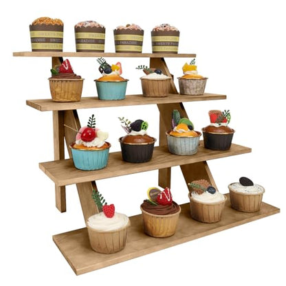 ZYP 4 Tier Wood Cupcake Display Stand, Retail Cookie Display Riser,Brown - color: Brown