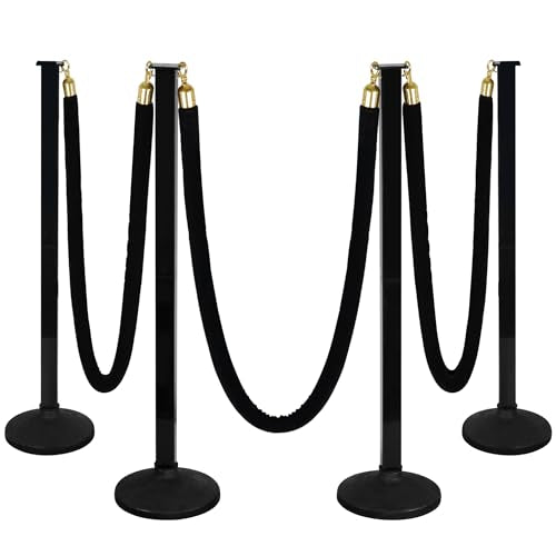 4 Pack Stanchions Post with Velvet Rope, Crowd Control Stanchions, Queue Pole for for Movie Theater, Party Supplies(Black) … - color: 4pack-Black