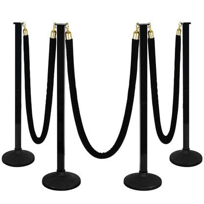 4 Pack Stanchions Post with Velvet Rope, Crowd Control Stanchions, Queue Pole for for Movie Theater, Party Supplies(Black) … - color: 4pack-Black