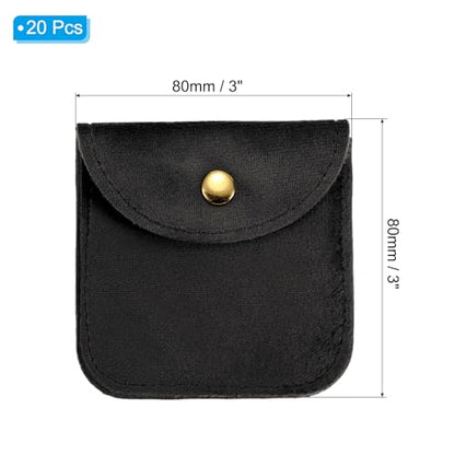 PATIKIL Jewelry Pouch, 20 Pack 3 x 3 Inch Soft Velvet Pouches with Snap Button Portable Storage for Rings Necklace Bracelet Earring Watch, Black - color: Black
