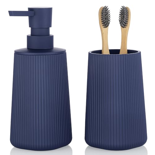 YAUKPH Bathroom Soap Dispenser and Toothbrush Holder Striped Blue - color: Striped Blue