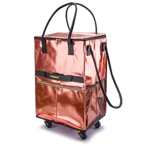 PASMAN Reusable Foldable Rolling Grocery Bag on 5 Wheels,Medium, Rose Gold - color: Rose Gold, size: Medium