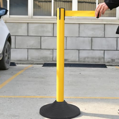 OrangeStar 4 Pack Crowd Control Stanchions, Heavy Duty Yellow Stanchion Set - color: Yellow, size: Style2-Round Rubber Base