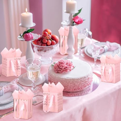 Tenare 12 Pcs Small Gift Bags Bulk,4 x 2.75 x 4.5 Inch,Pink Rose Gold - color: Pink, size: 4 x 2.75 x 4.5 Inch