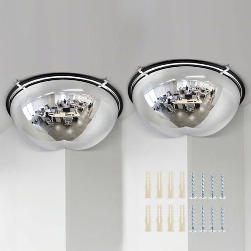 Sintuff 2 Pcs 18'' 270 Degree Corner Dome Mirror, Impact-Resistant Acrylic Corner Dome, High Viewing Angle, Security and Safety Mirror for Blindspot