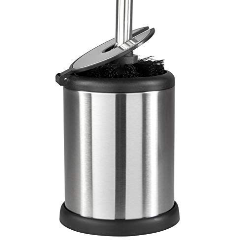 Bath Bliss Stainless Steel 2 Pack Self Closing Lid Toilet Brush and Holder, Finger Print Proof, Compact, Small Space, 6980-2PK, Silver