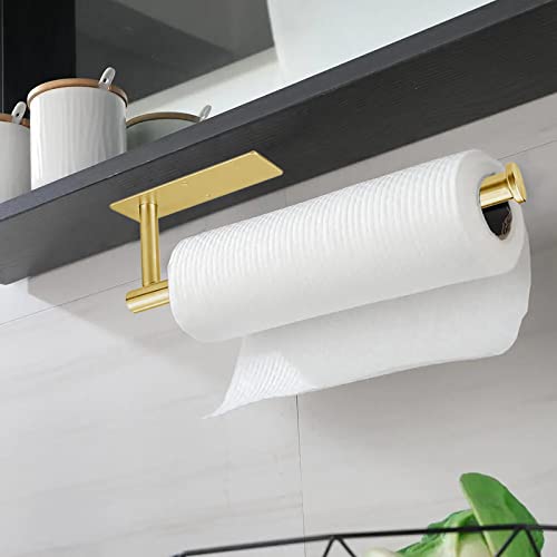 Paper Towel Holder - Eolax Under Cabinet Paper Towel Bar for Kitchen, Wall Mount Self Adhesive or Drilling Paper Towel Rack, 304 Stainless Steel (Gold) - color: Gold