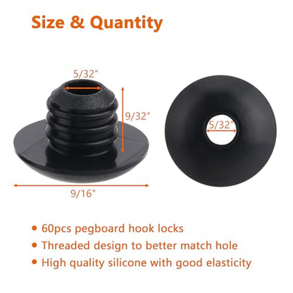 Pegboard Hook Locks, for Stopping Hooks from Falling Off, 60PCS, Black - color: Black