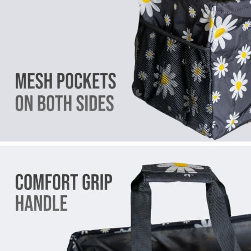 Extra Large Utility Tote Bag - Oversized Collapsible Beach Bag - Black Daisy - color: Black Daisy