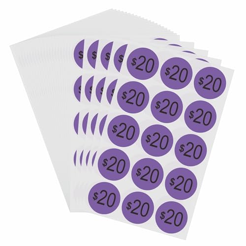 Hybsk 375 Count Garage Sale Price Stickers - Yard Rummage Labels 20 Dollar 1 Inch Retail Clearance Stickers - color: 20 Dollar