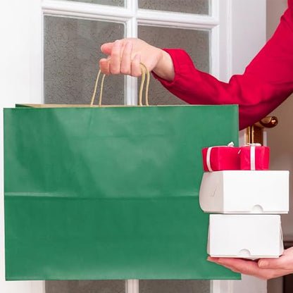 BLEWINDZ 50Pcs Paper Gift Bags Large 16x6x12 Inches - Kraft Paper Bags with Handles Bulk – Deep Green Goodie Bag Shopping Bag for Grocery Merchandise - color: Deep Green