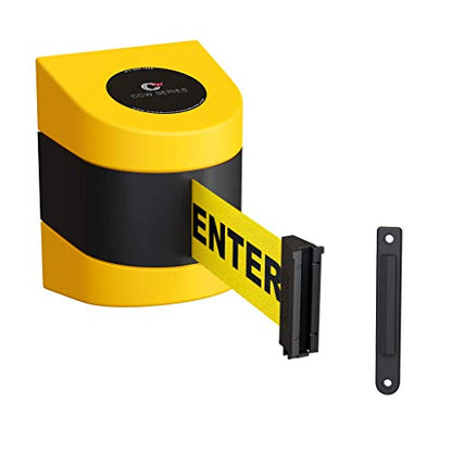 Crowd Control Warehouse WMB-220 Wall Mount Retractable Belt Barrier, 15 Ft - color: Caution Do Not Enter Belt with Yellow ABS Case, size: 15 foot belt