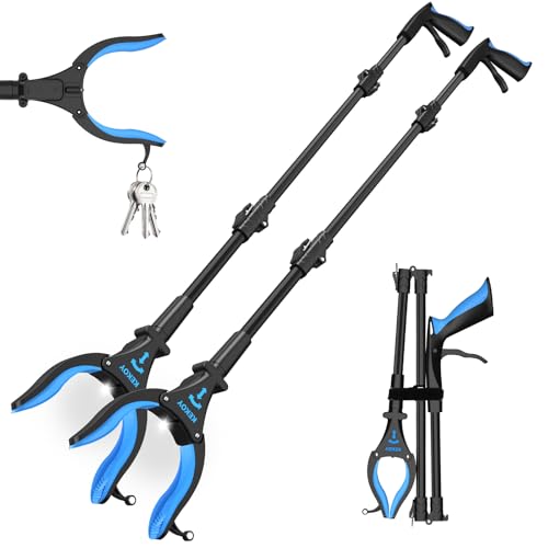 Kekoy 2-Pack Reacher Grabber Tool, 32" Grabbers for Elderly, Trash Picker Grabber with Light, Extended Claw Reacher Tool, Foldable Pick Up Grab Tool, Magnetic Sticks Grippers for Reaching (Blue) - color: Blue