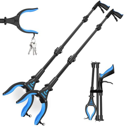 Kekoy 2-Pack Reacher Grabber Tool, 32" Grabbers for Elderly, Trash Picker Grabber with Light, Extended Claw Reacher Tool, Foldable Pick Up Grab Tool, Magnetic Sticks Grippers for Reaching (Blue) - color: Blue