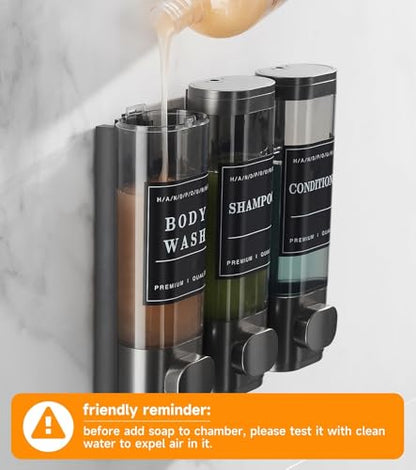 Cabo Deseado Shower Soap Dispenser Wall Mounted No Drill Shampoo Dispenser for Shower Wall Shampoo and Conditioner Dispenser Bathroom Hotel 3 * 350ml Gungray with Labels - color: Gungray