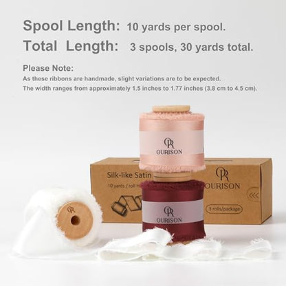 Silk Satin Ribbon 1.5" x 30 Yards Ivory & Champ Pink & Burgundy - color: Ivory& Champagne Pink& Burgundy