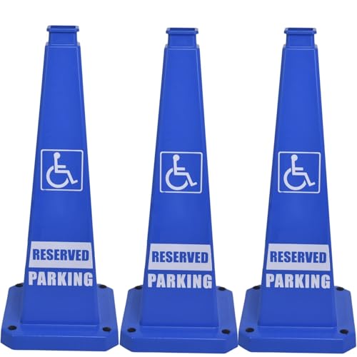 BESEA Reserved Parking Cones 3 Pack, 28 Inch Weighted Parking Cones - color: Blue, size: 28INCH With Caution Sign