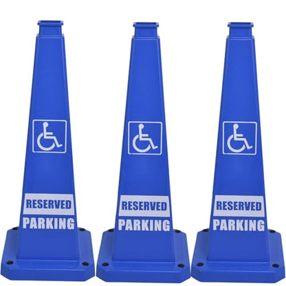 BESEA Reserved Parking Cones 3 Pack, 36 Inch Weighted Parking Cones - color: Blue, size: 36INCH With Caution Sign