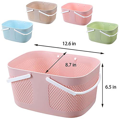 rejomiik Portable Plastic Shower Caddy Basket Organizer with Handles, Pink - color: Pink