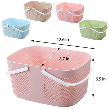 rejomiik Portable Plastic Shower Caddy Basket Organizer with Handles, Pink - color: Pink