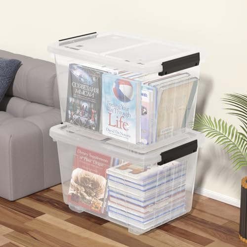 4-Pack 50 Qt Lidded Storage box, Large Clear Plastic Bin with Wheels - size: 50 Quarts