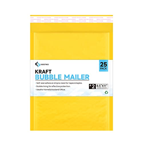 Kkbestpack Kraft Paper Bubble Mailers #2, 8.5x12 Inch Self-Seal Padded Mailing Envelopes, Usable Size 8.5x11, Pack of 25 - size: 8.5" x 12"
